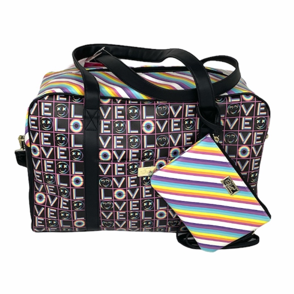 Betsey Johnson Love Weekender and Crossbody Black Rainbow